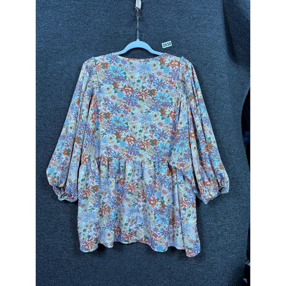 Chtro Blouse Womens XL Floral Long Sleeve Peasant Boho Tunic Shirt Top - Picture 2 of 7
